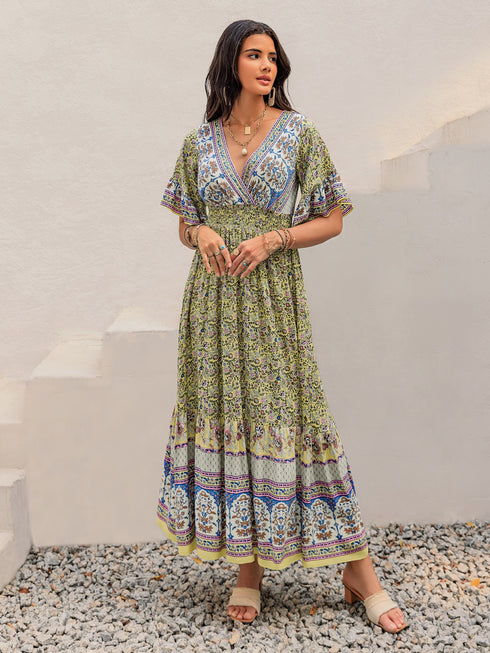ruched-printed-flounce-sleeve-maxi-dress OhSoStyled - Sophia's Style-5